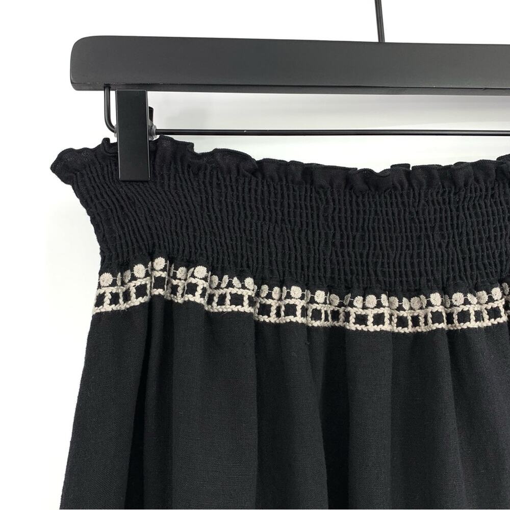 NWT JOHNNY WAS Embroidered Linen Midi Skirt Black Cream XL - Picture 3 of 10
